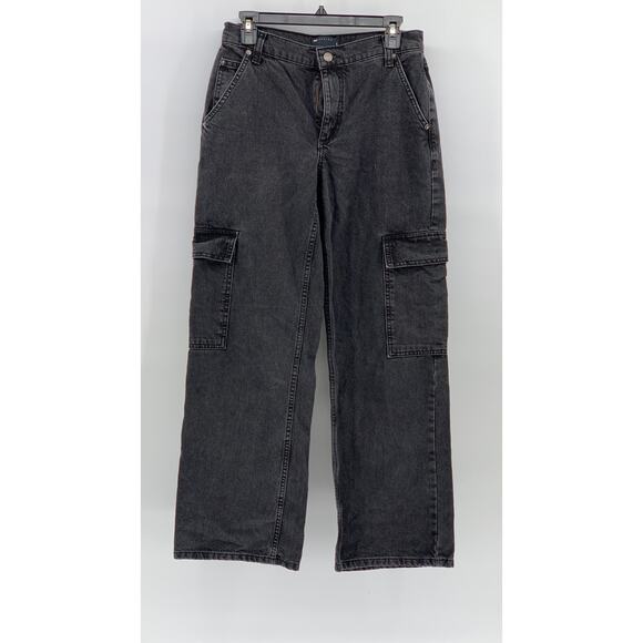 ASOS DESIGN Women’s Black Denim Straight-Leg Relaxed-Fit Cargo Jeans SZ 25 - Picture 1 of 10